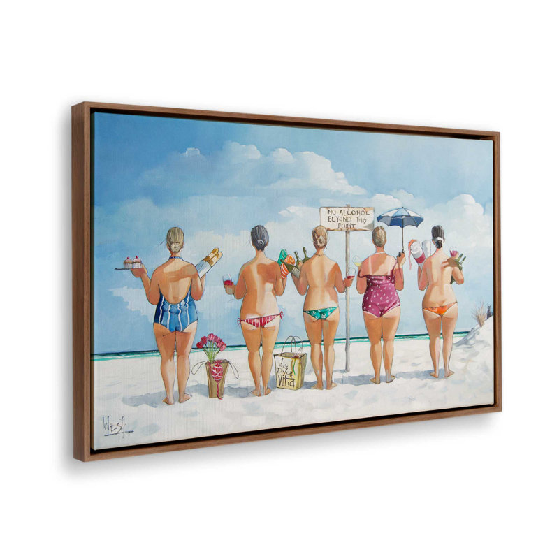 La Dolce Vita - Beach Friends, H 32,75 po x l 48,75 po, Toile avec cadre, Noyer