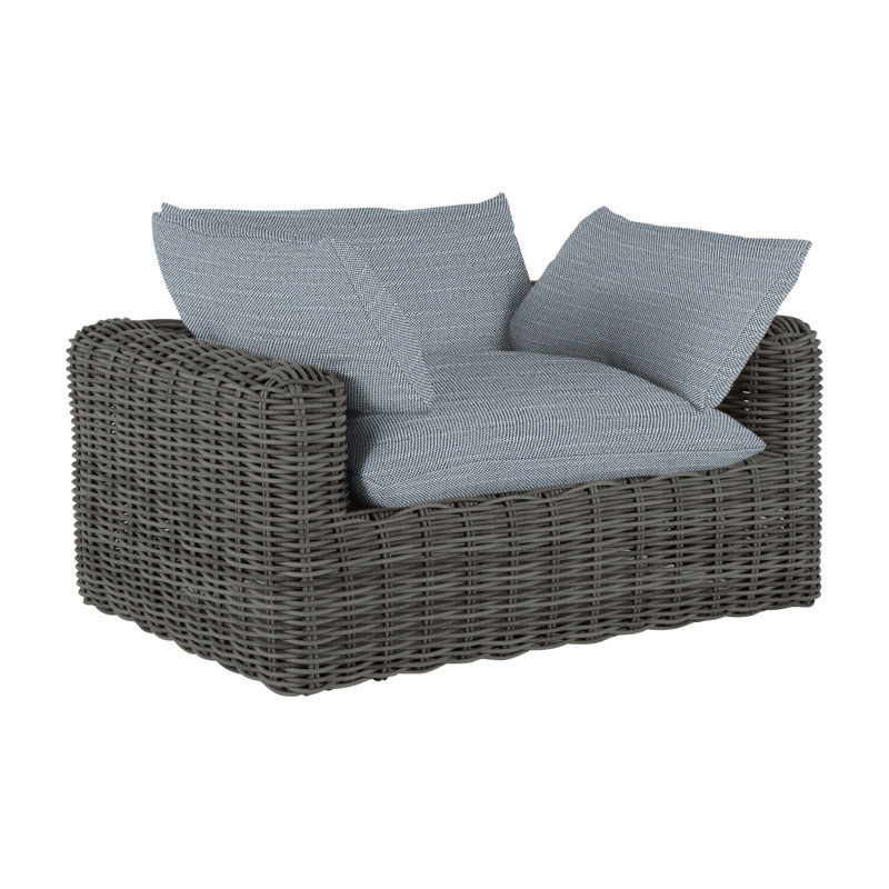 Montecito Patio Chair with Cushions, Raffia, Rollo Chambray, No Welt