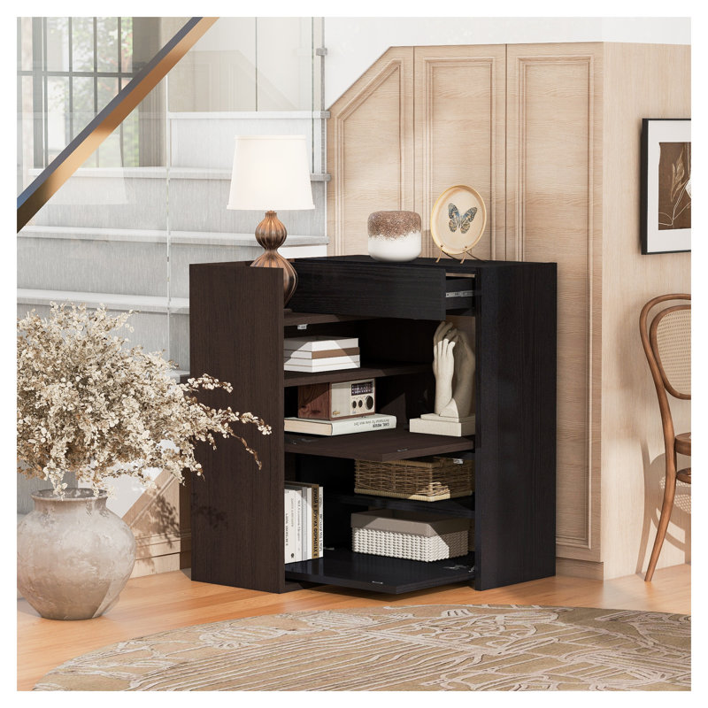 Armoire de rangement extensible et rotative - Buffet réglable avec tiroir, console d'angle moderne pour le vestibule, le salon et le bureau - noir et noyer