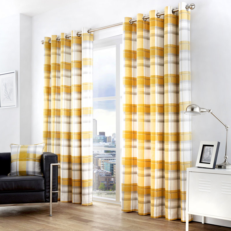 Plaid Square Cushion Cover, Ochre, Polyester
