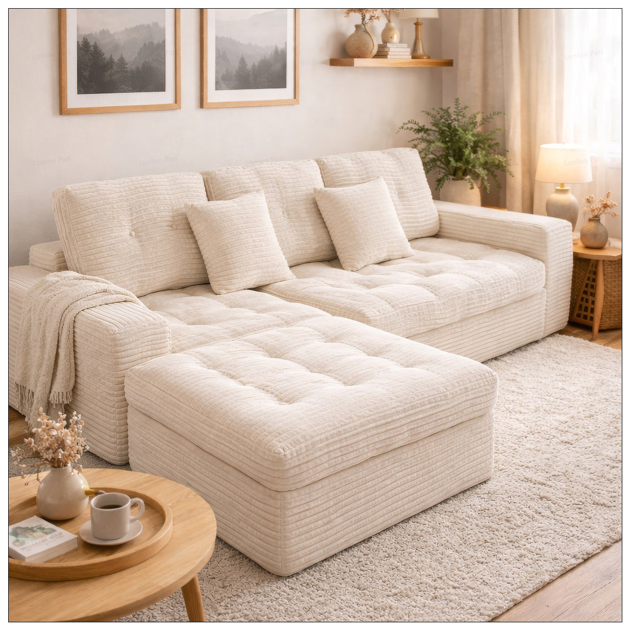 Wrought Studio Modular Cloud Sofa Set, Sectional with Ottoman, Pure ...