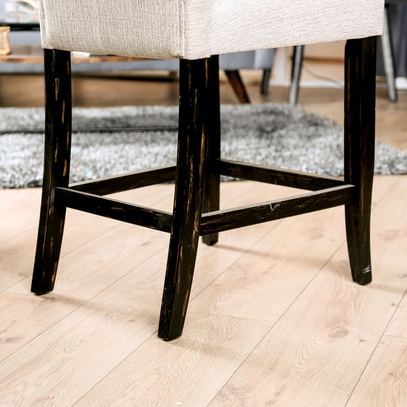 Biyron Bar Stool, Counter Stool (25.5" Seat Height), Beige Polyester/Antique Black Frame