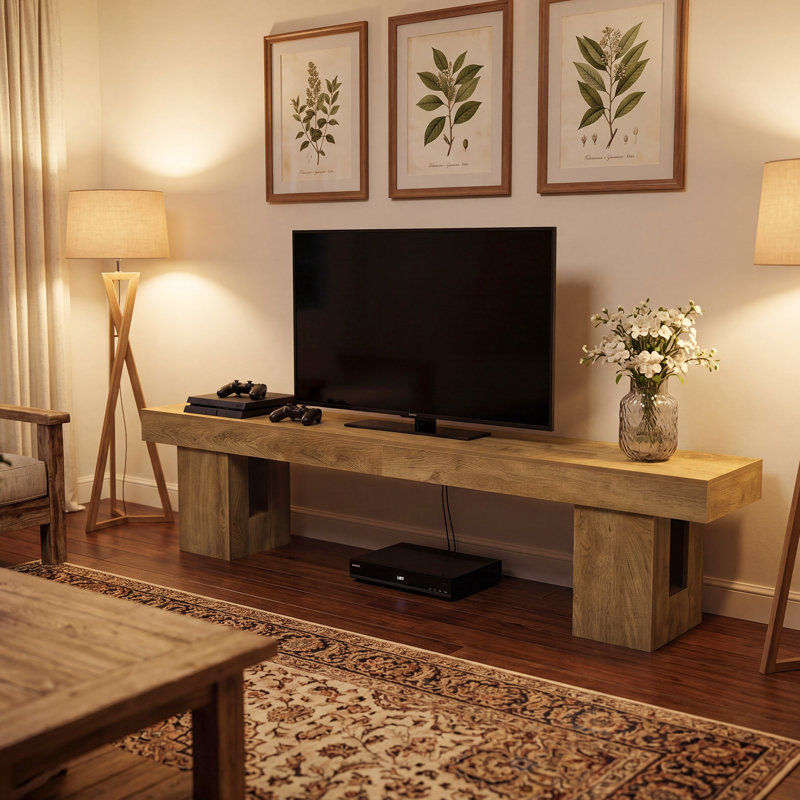83-Inch TV Stand for 65/75/85, Modern Rustic Entertainment Center with Sturdy Base, Television Stand for Living Room, Bedroom & Hallway, Light Brown