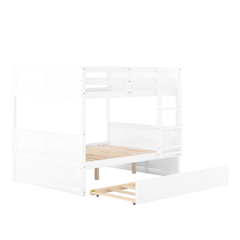 Lit double au-dessus d'un lit superposé simple avec lit gigogne blanc, Blanc