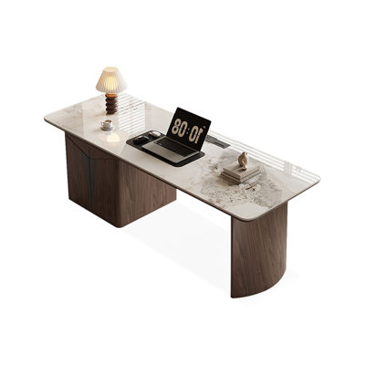 White+Brownness Rectangular Stone+Solid Wood desk