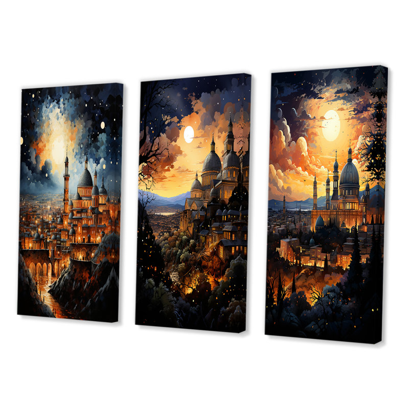 "Christianity Skyline The", 3 pièces sur toile, Toile tendue, H 28 po x l 36 po