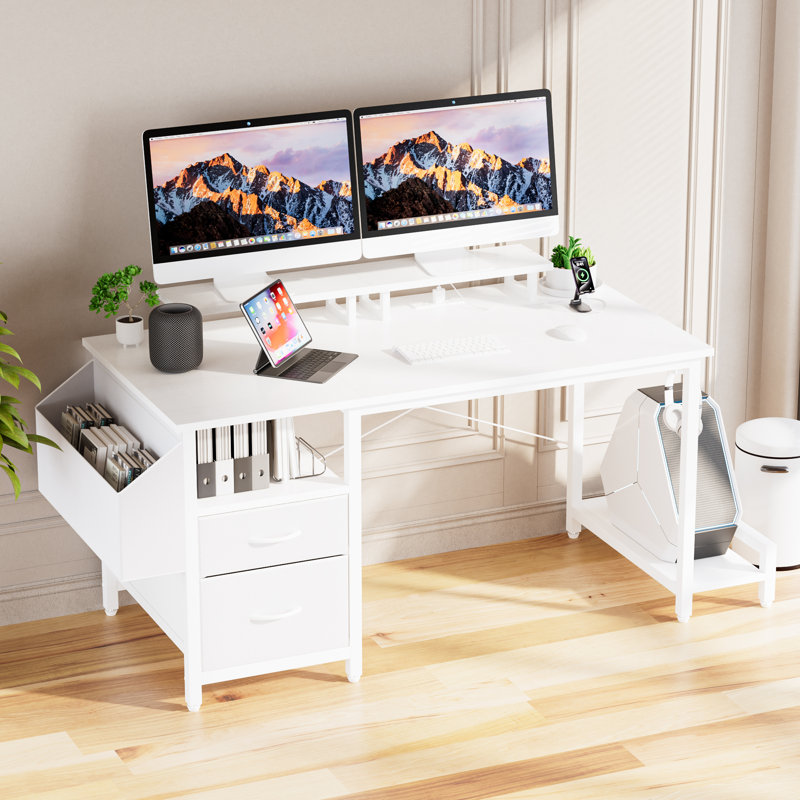 Bureau de travail élégant avec tiroir et alimentation, Blanc