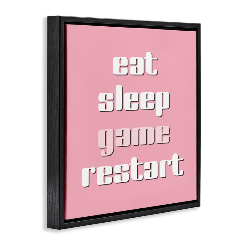 Gamer phrases sur cadre flottant rose, design par Yass Naffas Designs, Cadre flottant noir de jais, H 18 po x l 18 po
