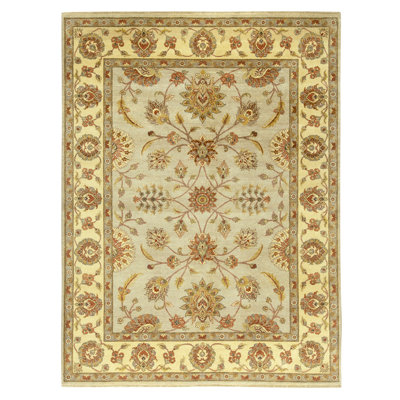 Tapis ivoire et doré de haute qualité noué à la main