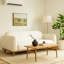 Lary Retro Modern Sofa, 84 Inch Light Barley White Polyester, Caramel Brown