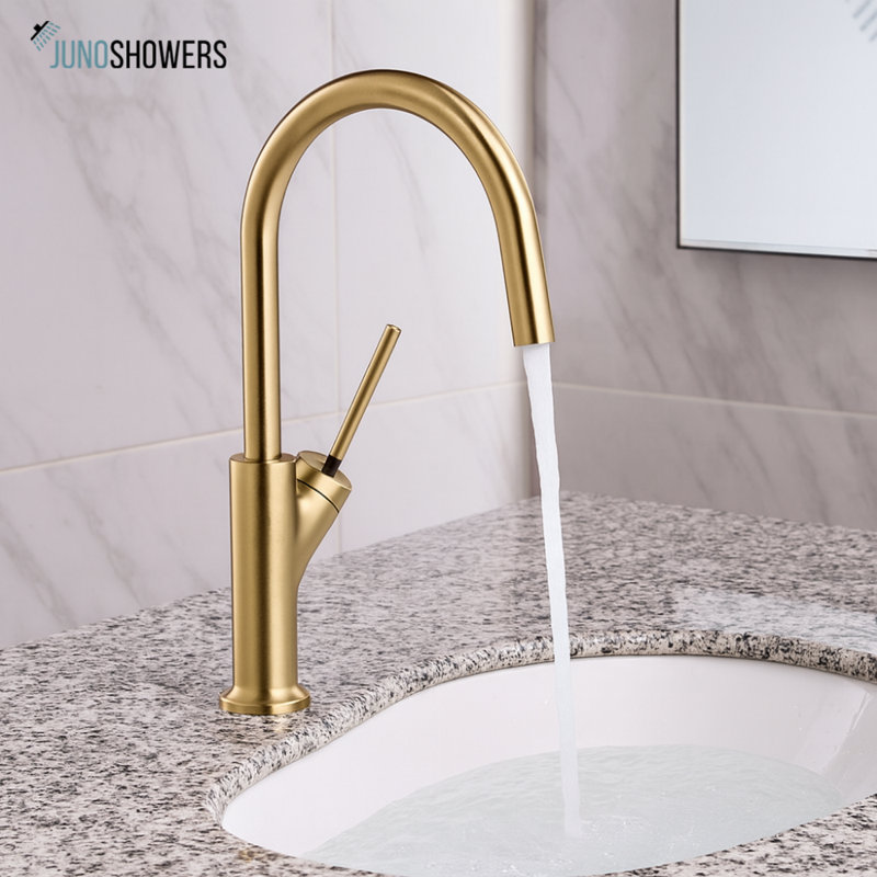 Robinet de douche avec valve thermostatique et douchette amovible, Or brossé