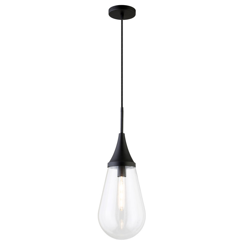 Luminaire suspendu en forme de goutte à 1 lumière Hoye, Bronze noirci, Transparent, H 13,88 po x l 8,63 po x P 8,63 po