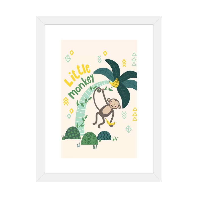 «Little Monkey II» par Caroline Alfreds - impression d'art graphique, H 24 po x l 16 po x P 1 po, Papier encadré blanc, Blanc