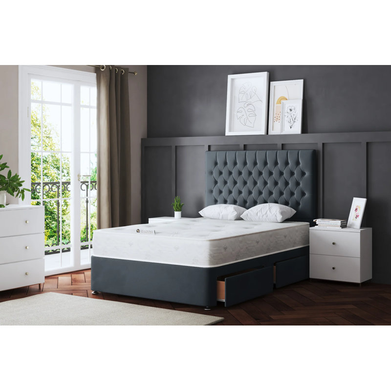 Seraphine Chesterfield 2 Draw Divan Bed with Headboard, Grey, Super King (6')