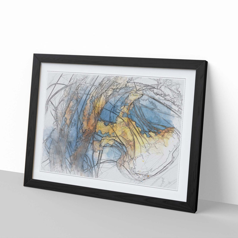 Yellow Jellyfish in Abstract - Picture Frame Graphic Art Print, Black, 50cm H x 76cm W x 2cm D