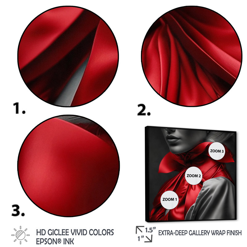 «Elegant Retro Allure» en noir et rouge II - reproduction sur toile, H 16 po x l 16 po x P 1 po
