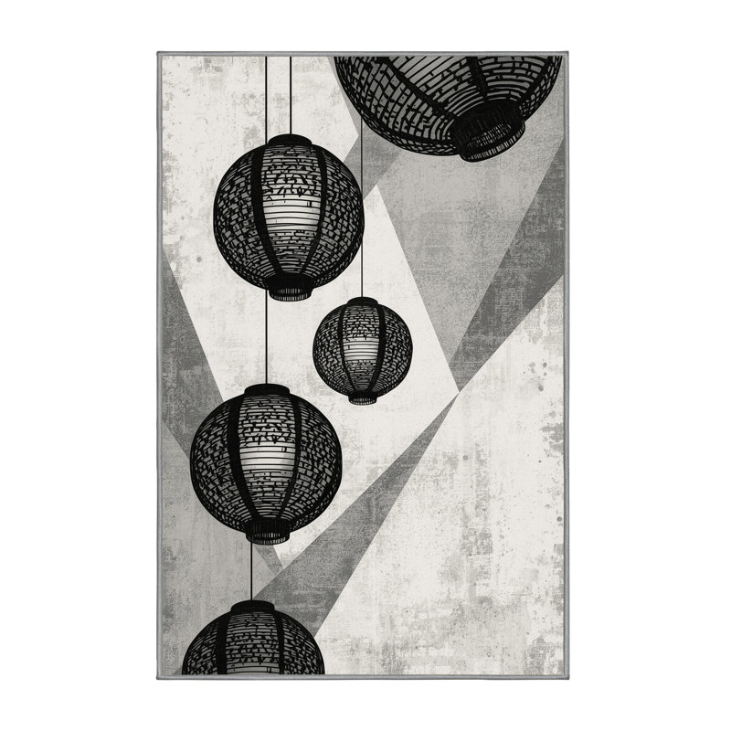 Tapis oriental gris doux en peluche douce de style lanterne chinoise Forbell, 2 x 5