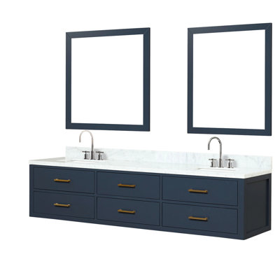 80" W X 22" D Blue Double Bath Vanity, Marble Top, Faucet, 36 In. Mirrors Arranged 80 22 Organized
