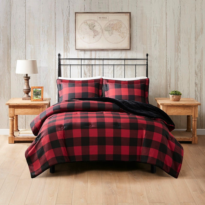 Très grand / très grand lit - Édredon en fausse laine à fourrure, écossais, doux, chaud, lavable à la machine, édredon en duvet synthétique et fourrure, imprimé écossais, doux et lavable