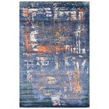 Hand Knotted Area Rug in Dark Blue And Rust