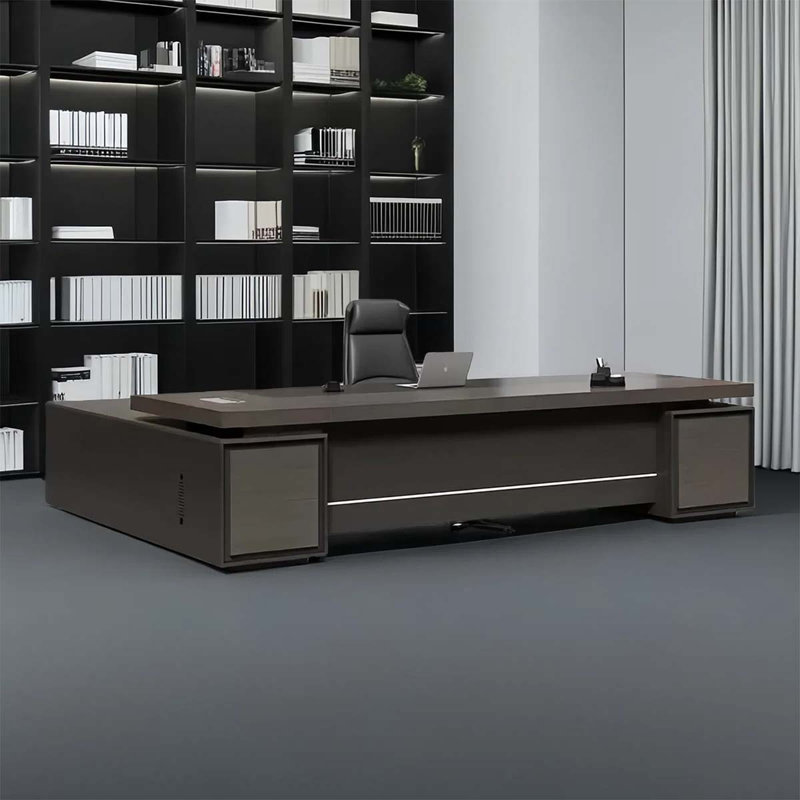 Bureau de luxe gris moderne, bureau avec casiers, bureau d'ordinateur