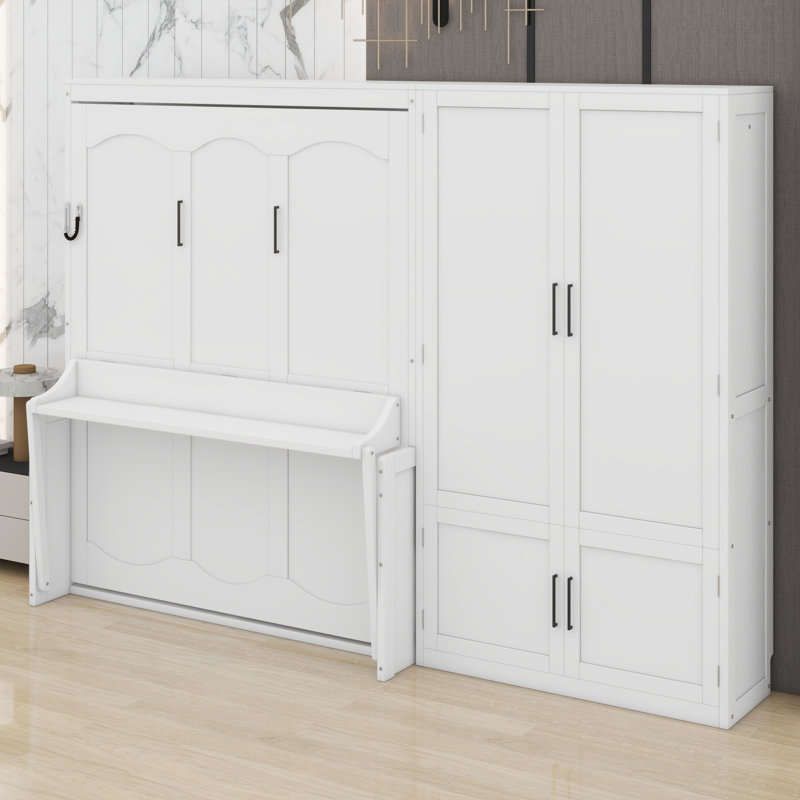 Lit escamotable mural avec placard, Blanc