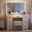 Bureau de coiffeuse avec miroir rectangulaire et lumières, table de coiffeuse avec station de charge-1178513251