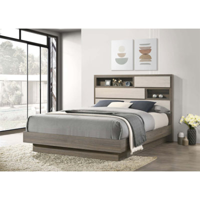 Edmondson Queen Bed With Bookcase Headboard And Hidden Storage, Modern And Functional Bedroom Furniture