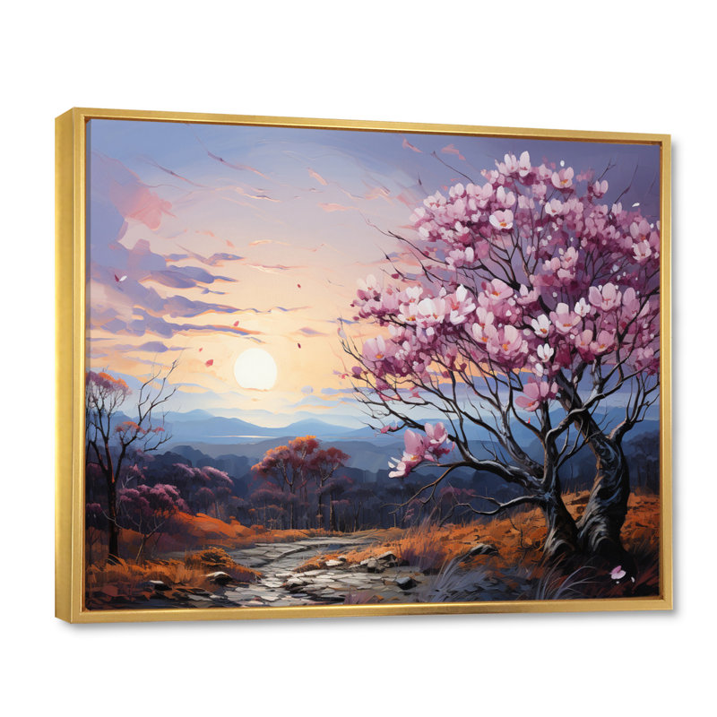 " Pink Grey Magnolias Magnolia Meadow ", 30" H x 40" W, Cadre flottant doré