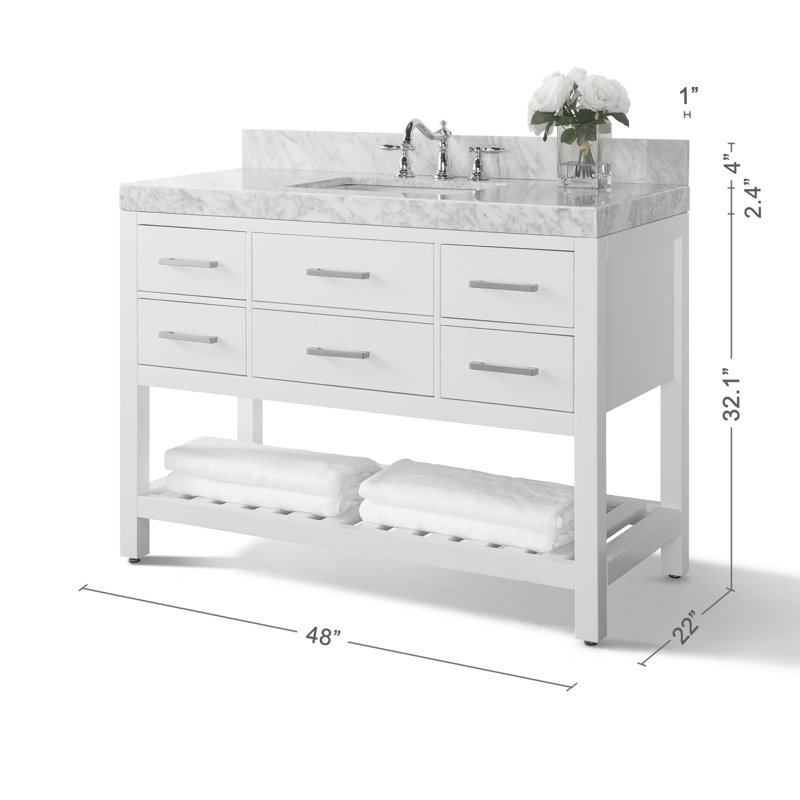 Elizabeth 48'' W Single Vanity, White/Brushed Nickel, Carrara White Marble