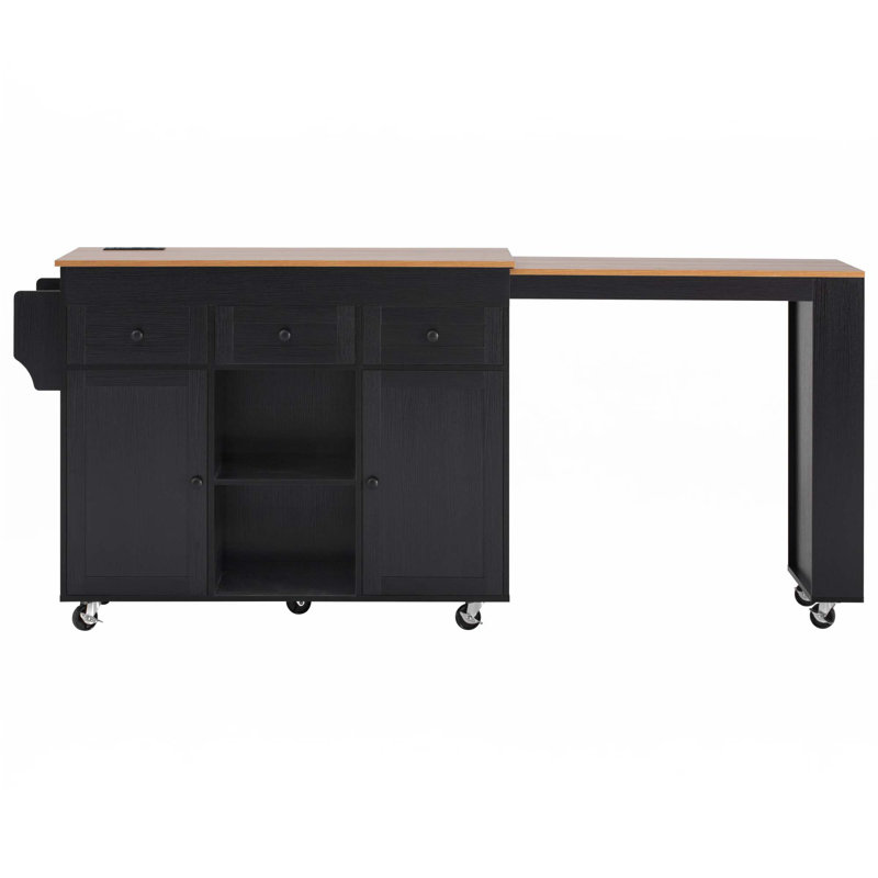 85.5" Kitchen Island With Extendable Dining Table, Black