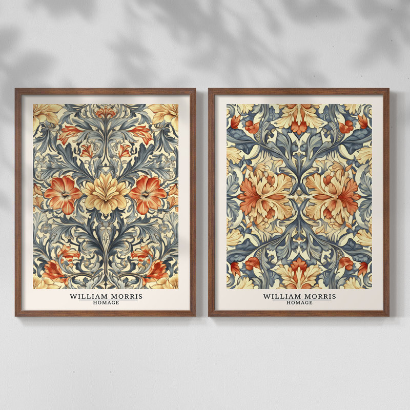WM MORRIS Series DCCCXXII-Premium Framed Print -Ready to Hang - No Nails Required - No Nails Required, 29" H  x 46" W, Walnut