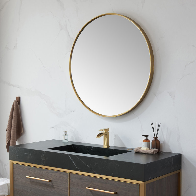 Kaliea Metal Flat Wall Mirror, Brushed Gold, 35.4'' x 35.4''
