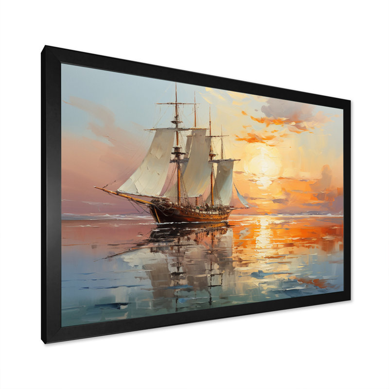 " Sailboat Ocean Dance II ", 30" H x 40" W x 1.5" D, Black Single Picture Framed
