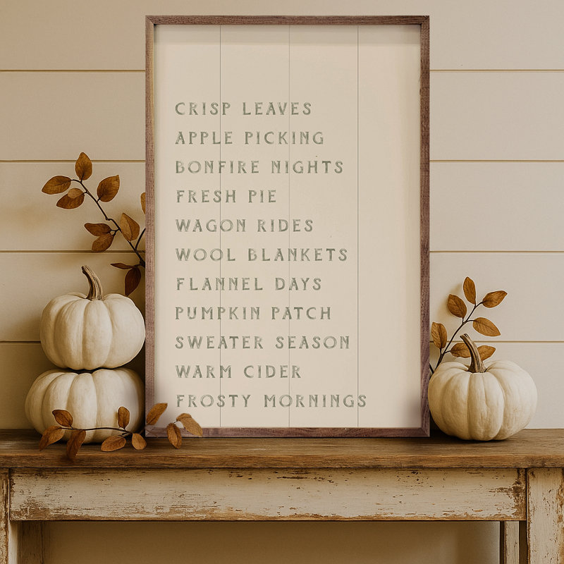 Autumn Activities List Green Text, White/Green, 8" H x 5" W