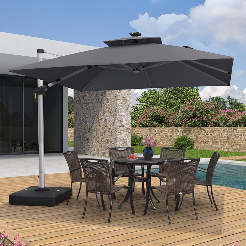 Parasol lumineux en porte-à-faux carré avec base 10 pi x 10 pi Lime, gris, Gris, L 118 po x P 118 po