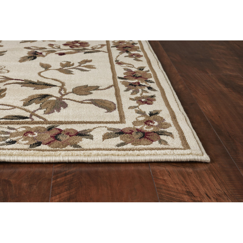 Large Ivory Synthetic Floral Rectangular Area Rug
