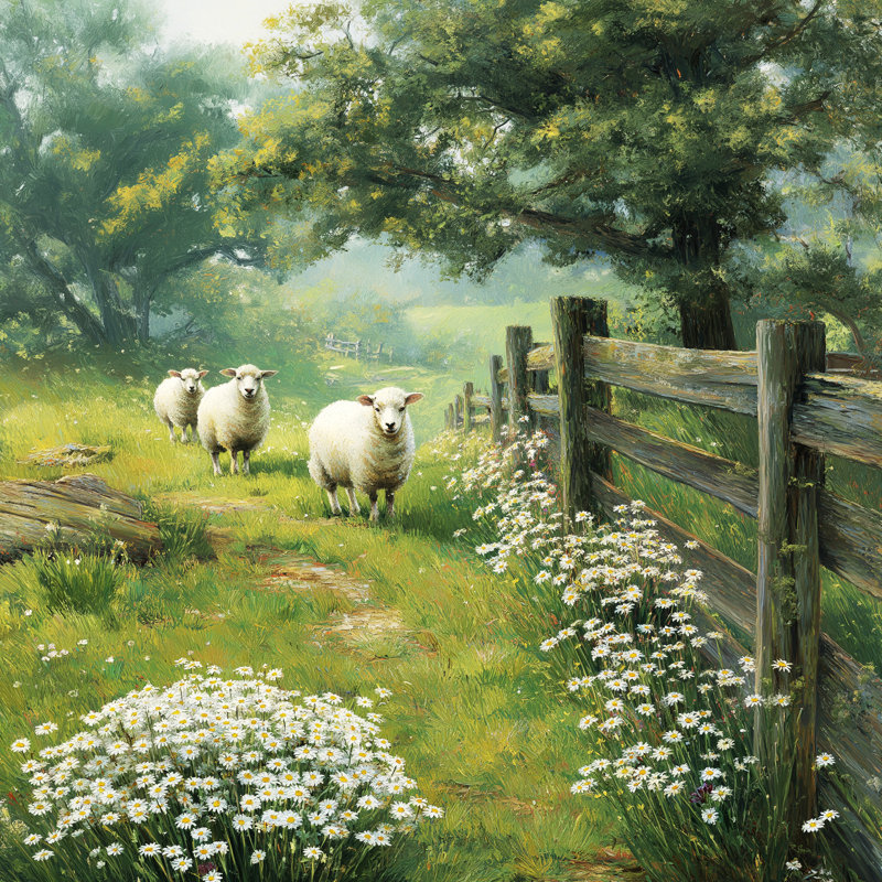 «Sheep long the theence», art mural sur toile tendue, H 20 po x l 20 po