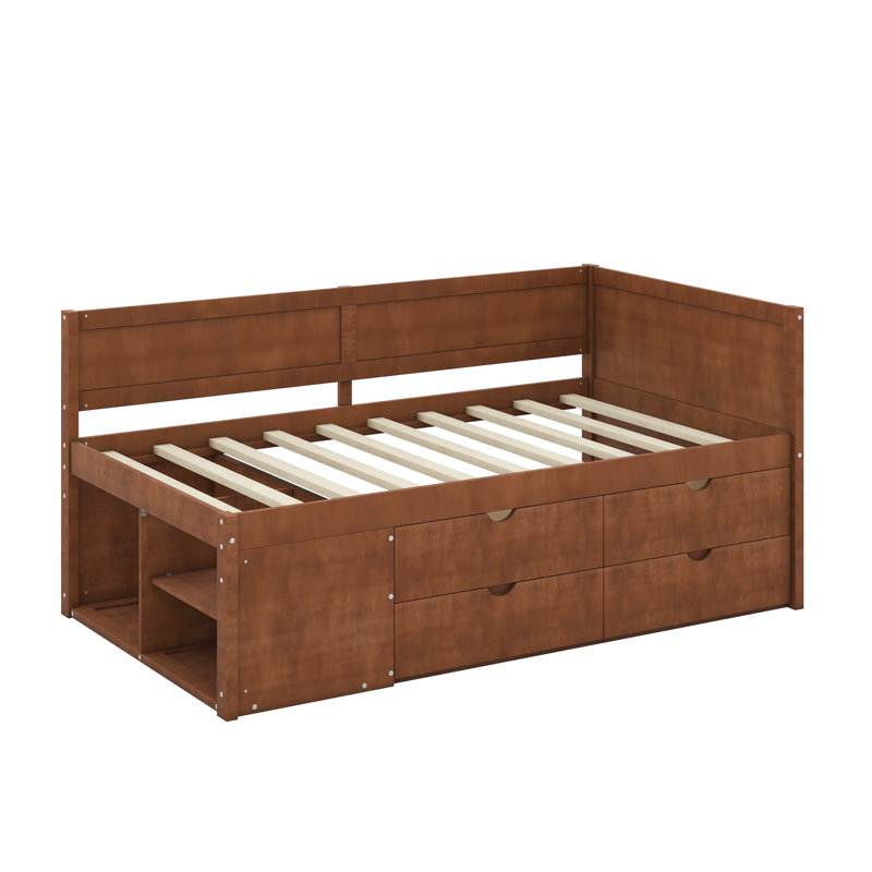 Daybed With Drawers And Shelves, Walnut, Twin