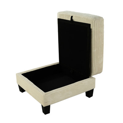 Rangement en tissu velours côtelé beige de style contemporain, P 31 po x H 18 po, utilisation principale avec rangement, l 31 po x P 31 po