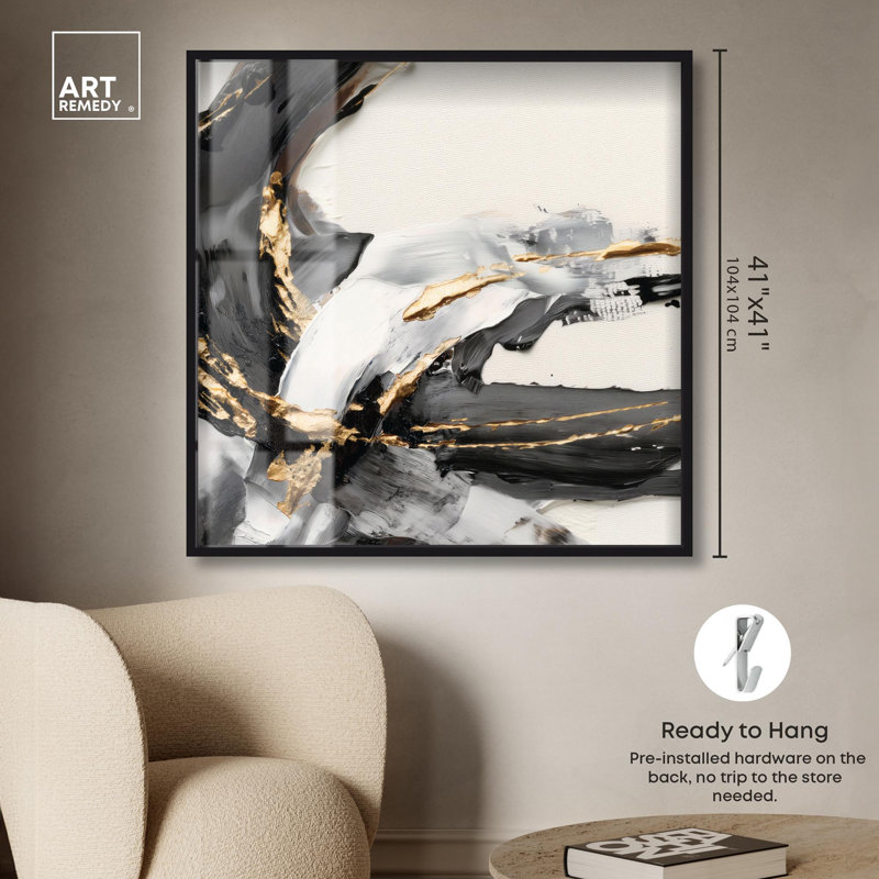 Art mural Aurea Flow IV Shadowbox par Art Remedy, cadre noir, 41 x 41, H 41 po x l 41 po, Structure noire