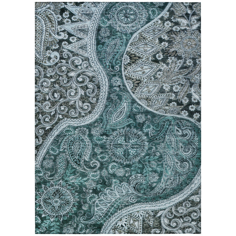 Tapis bleu sarcelle lavable intérieur / extérieur Carmina , 5' x 7'6"