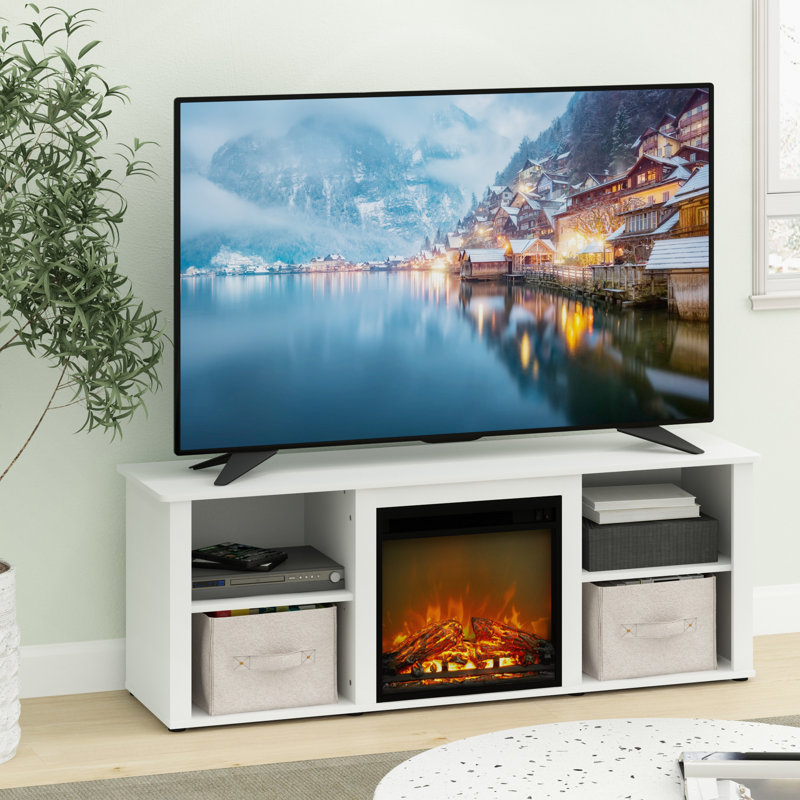 Meuble télé avec foyer électrique Callalily, H 21,4 po x l 58,6 po x P 15,8 po, Blanc