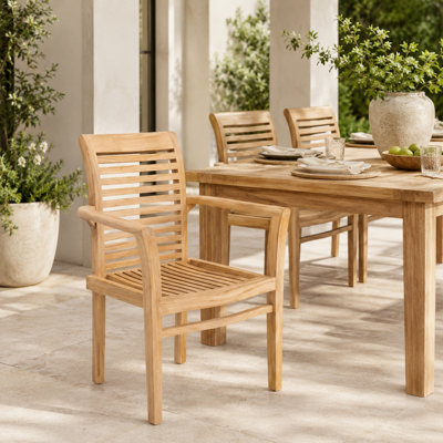 Teak Outdoor Patio Dining Armchair (Set of 2)