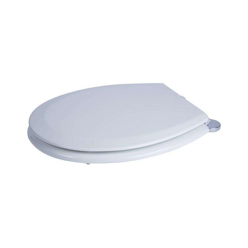 Como White Wooden Toilet Seat - Adjustable Hinges with Top & Bottom Fixings Included and Rust Free Chrome Plated Hinge Covers, Antibacterial Treated Surface (White Wood)