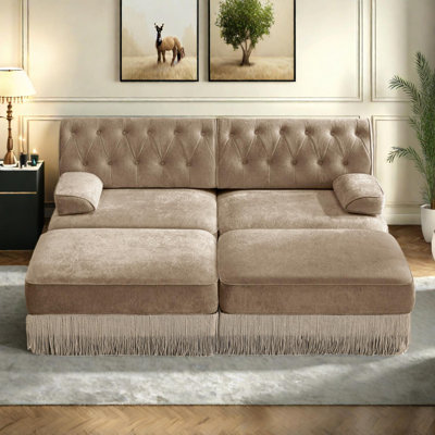 Canapé Chesterfield modulaire avec repose-pieds et jupe à pampilles