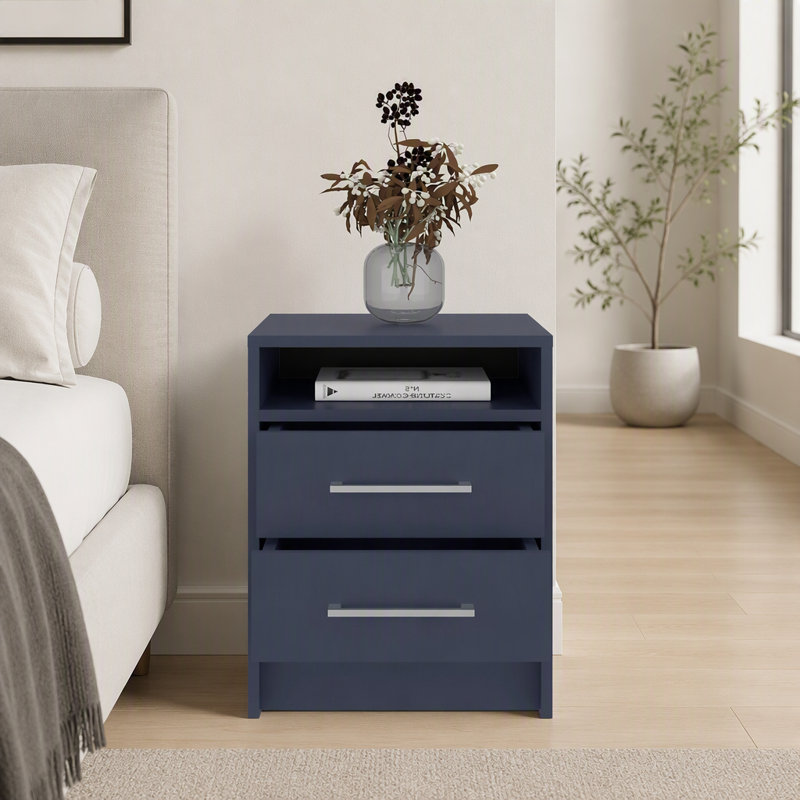 Table de chevet H 19,9 po, 2 tiroirs, 1 tablette, bleu Alby - Chambre