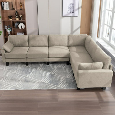 Latitude RunÂ® L-shaped Sectional Sofa Set, 6-seat Modular Sleeper Sofa Couch With Linen Upholstered, L-shaped Corner Sofa With Solid Wood Legs, Livin -  A72B7622F4334C55AE6F07DDE3F7477F