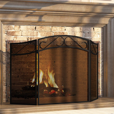 Support de pare-feu en fer forgé à 3 panneaux pour foyer au bois