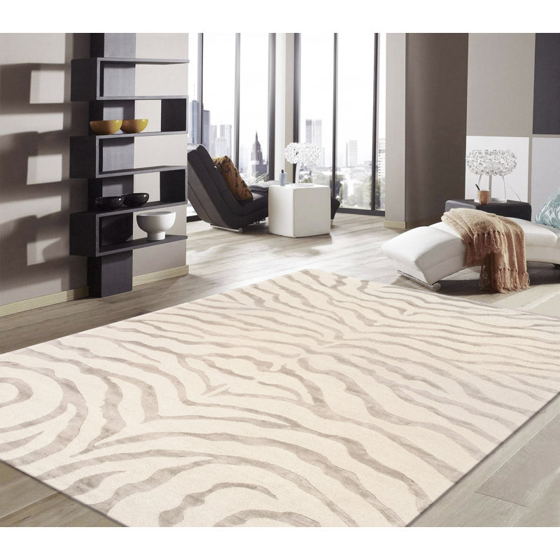 Tapis beige / brun touffeté à la main à imprimé animal, Rectangle 12 pi x 15 pi